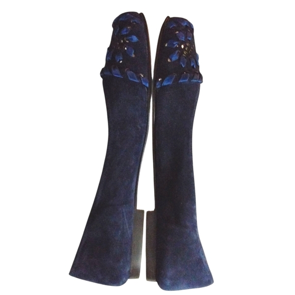 NEW FRENCH SOLE NY Deuce Navy Blue Embroidered Cut-Out Suede Ballet Flat Sz 7.5 - Picture 5 of 11